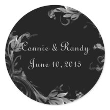 Zwart-wit Damask Wedding Monogram Sticker