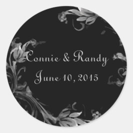 Zwart-wit Damask Wedding Monogram Sticker