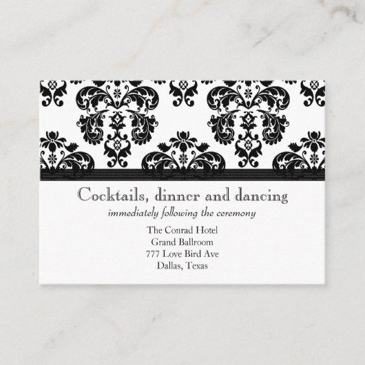 Zwart-wit Damask Wedding Receptie Kaarten (Voorkant)