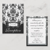 Zwart-wit Damask Wedding Receptie Kaarten (Voorkant / Achterkant)