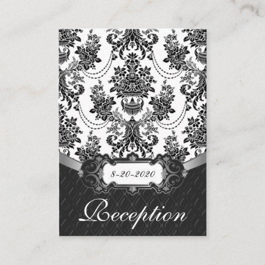 Zwart-wit Damask Wedding Receptie Kaarten (Voorkant)