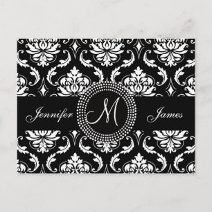 Zwart Wit Damask Wedding RSVP Briefkaart