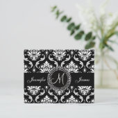 Zwart Wit Damask Wedding RSVP Briefkaart (Staand voorkant)