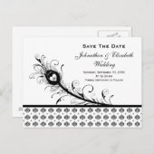 Zwart-wit Damask Wedding Save The Date Aankondigingskaart (Voorkant / Achterkant)