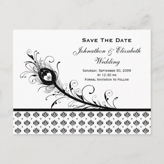 Zwart-wit Damask Wedding Save The Date Aankondigingskaart (Voorkant)