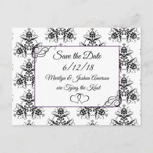 Zwart Wit Damask Wedding Save the Date Briefkaart (Voorkant)