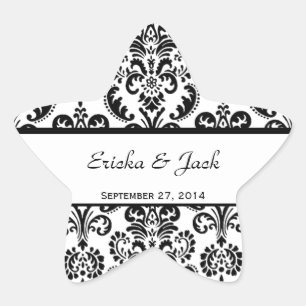 Zwart-wit Damask Wedding Star Sticker