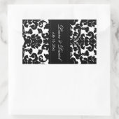 Zwart-wit Damask Wijnlabel Rechthoekige Sticker (Tas)