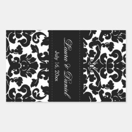 Zwart-wit Damask Wijnlabel Rechthoekige Sticker