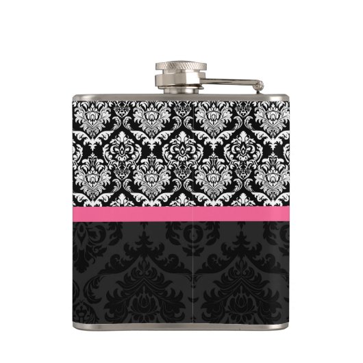 Zwart-wit damasks bruid heupfles (Achterkant)