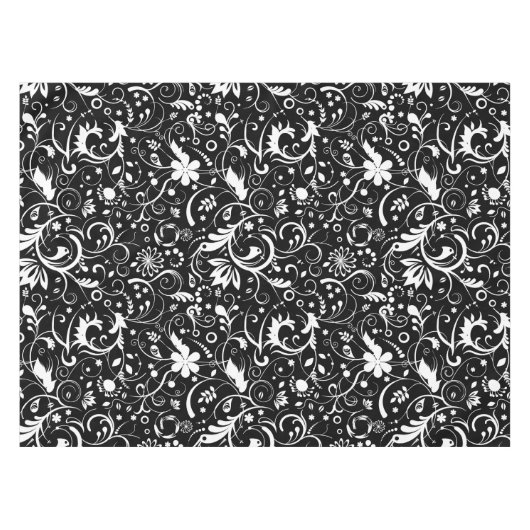 Zwart-wit damasks stofpatroon tafelkleed (Voorkant (Horizontaal))