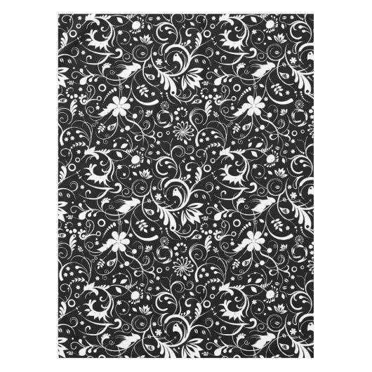 Zwart-wit  damasks stofpatroon tafelkleed (Voorkant)