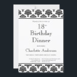 Zwart-wit Damaspatroon 18th Birthday Dinner Kaart<br><div class="desc">Een elegante zwarte en witte vogel patterde de uitnodiging van het 18e verjaardagsdiner.</div>