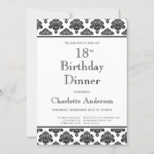 Zwart-wit Damaspatroon 18th Birthday Dinner