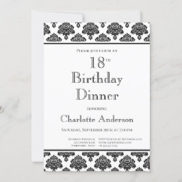 Zwart-wit Damaspatroon 18th Birthday Dinner Kaart