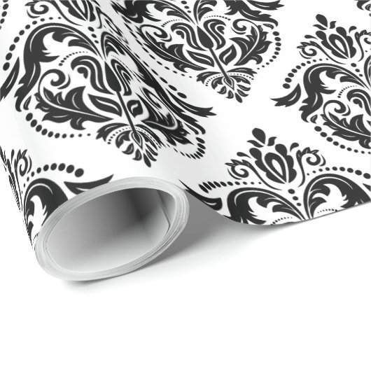 Zwart-wit  Damaspatroon Cadeaupapier (Rol Hoek)