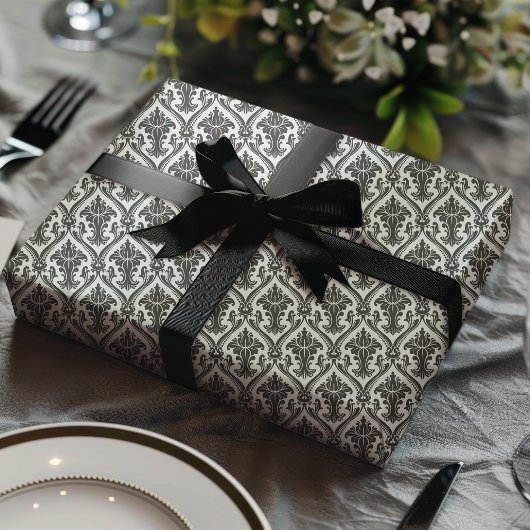 Zwart-wit  Damaspatroon Cadeaupapier