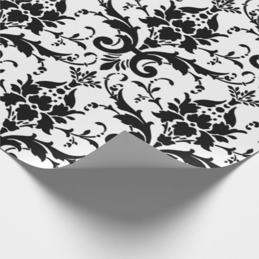 Zwart-wit DamasPatroon Cadeaupapier (Hoek)