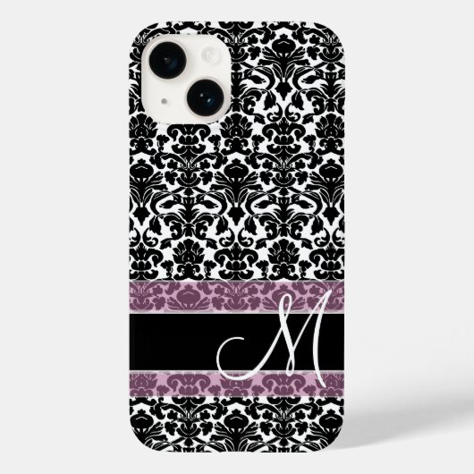Zwart-wit Damaspatroon met monogram Case-Mate iPhone Case (Achterkant)