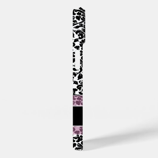 Zwart-wit Damaspatroon met monogram Case-Mate iPhone Case (Achterkant / Rechts)