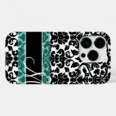Zwart-wit Damaspatroon met monogram Case-Mate iPhone Case (Achterkant (horizontaal))