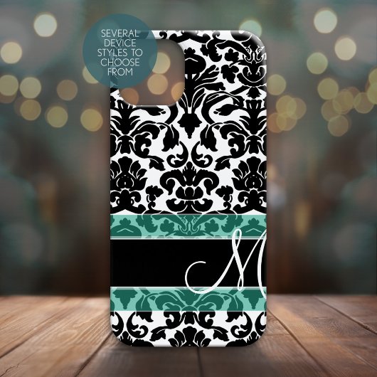 Zwart-wit Damaspatroon met monogram Case-Mate iPhone Case