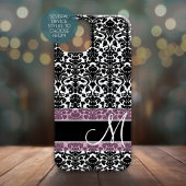 Zwart-wit Damaspatroon met monogram Case-Mate iPhone Case