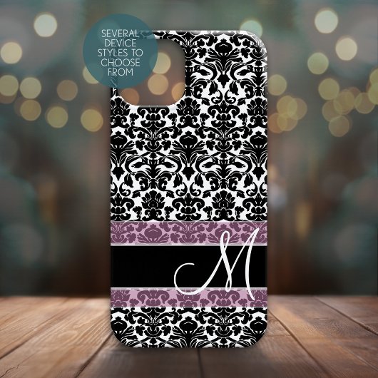 Zwart-wit Damaspatroon met monogram Case-Mate iPhone Case