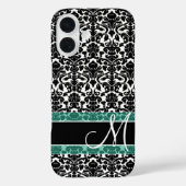 Zwart-wit Damaspatroon met monogram Case-Mate iPhone Case (Achterkant)