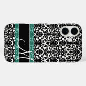 Zwart-wit Damaspatroon met monogram Case-Mate iPhone Case (Achterkant (horizontaal))