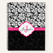 Zwart-wit Damaspatroon Notitieboek (Voorkant)