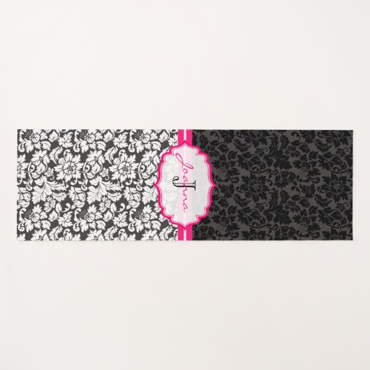 Zwart-wit Damaspatroon Yogamat (Voorkant (horizontaal))