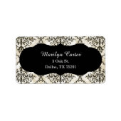 Zwart-wit damast adres etiket (Voorkant)