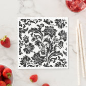 Zwart-wit damast bedrukt papieren servies servet (Insitu)