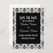 Zwart-wit damast bewaar de datum aankondigingskaart (Voorkant / Achterkant)