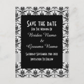 Zwart-wit damast bewaar de datum aankondigingskaart (Voorkant)