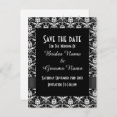Zwart-wit damast bewaar de datum aankondigingskaart (Voorkant / Achterkant)