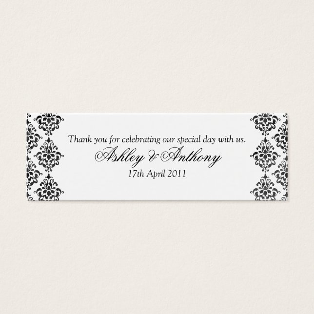 Zwart Wit Damast Bloemen Bruiloft Favor Labels Mini Visitekaartjes (Voorkant)