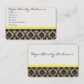 Zwart-wit Damast Bloemen met Geel Lint Visitekaartje (Voorkant / Achterkant)