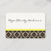 Zwart-wit Damast Bloemen met Geel Lint Visitekaartje (Achterkant)