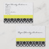 Zwart-wit Damast Bloemen met Geel Lint Visitekaartje (Voorkant / Achterkant)