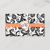 Zwart-wit Damast Bloemen met Koraal Trim Visitekaartje (Achterkant)