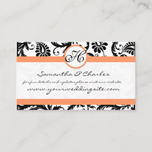 Zwart-wit Damast Bloemen met Koraal Trim Visitekaartje