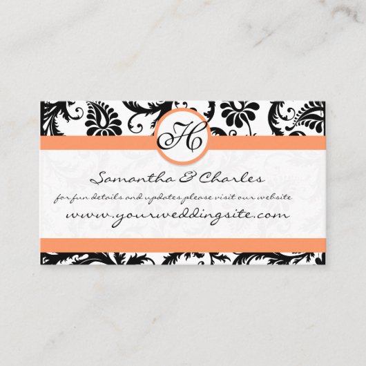 Zwart-wit Damast Bloemen met Koraal Trim Visitekaartje (Voorkant)