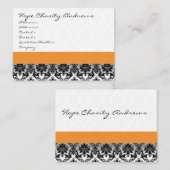 Zwart-wit Damast Bloemen met Paarse Lint Visitekaartje (Voorkant / Achterkant)