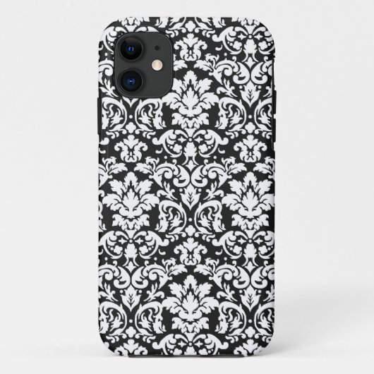 zwart-wit damast bloemmotief Case-Mate iPhone case (Achterkant)