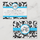 Zwart & Wit Damast Bright Aqua Trim Geen Stippen Visitekaartje (Voorkant / Achterkant)