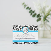 Zwart & Wit Damast Bright Aqua Trim Geen Stippen Visitekaartje (Staand voorkant)