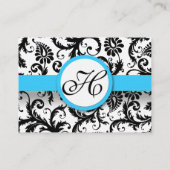 Zwart & Wit Damast Bright Aqua Trim Geen Stippen Visitekaartje (Achterkant)