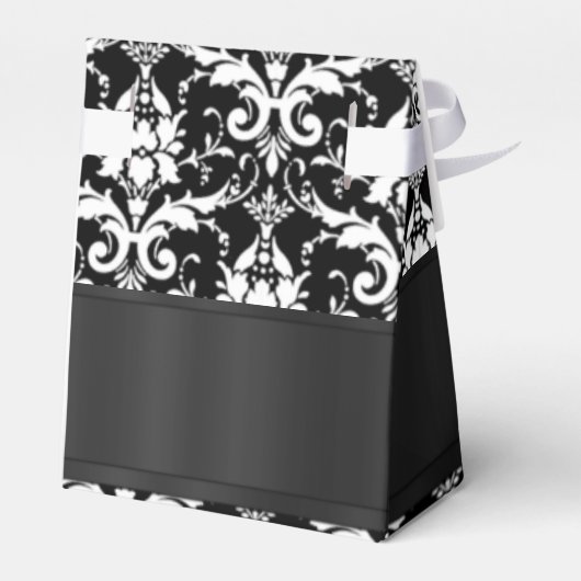 Zwart-wit damast bruiloft bedankdoosjes (Achterkant)
